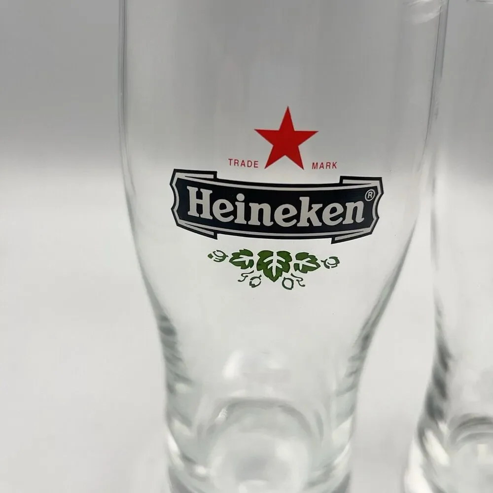 Heineken Beer Glasses .25L Red Star Etched Logo Reverse Bottom And .25L On Side